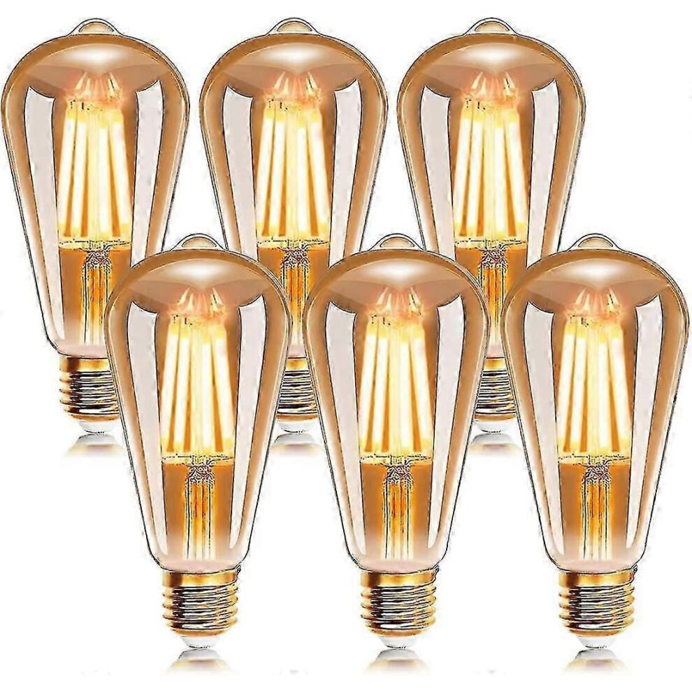 Pacote com 6 Lâmpadas LED de Filamento E27 St64 6w 2200k Amarelo Quente Vintage Edison Vintage Antigo 540lm Equivalente a Lâmpada Incandescente de 48w