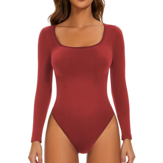Women's Long Sleeve Thermal Fleece Bodysuit Square Neck Slim Fit Warm Base Layer Tops Fall Soft Basic Tee Shirts