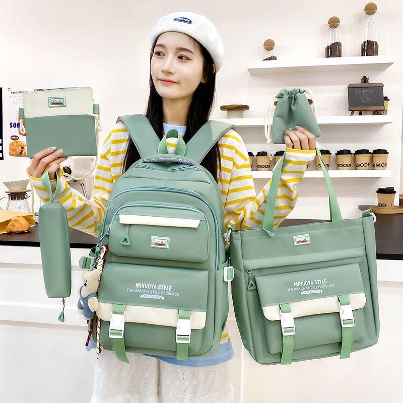 Elementary School School Bags Lightweight Campus Backpack Leisure Travel Backpacks Middle School Students' Large Capacity Handbag Pencil Case 5pcs