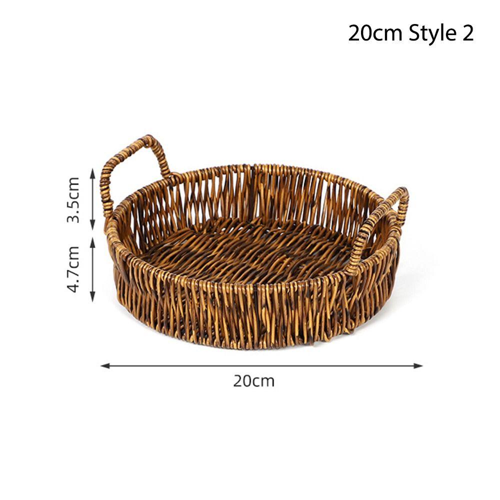 1Pcs Round Shape Storage Tray Breakfast Bread Food Plastic Rattan Threads Basket