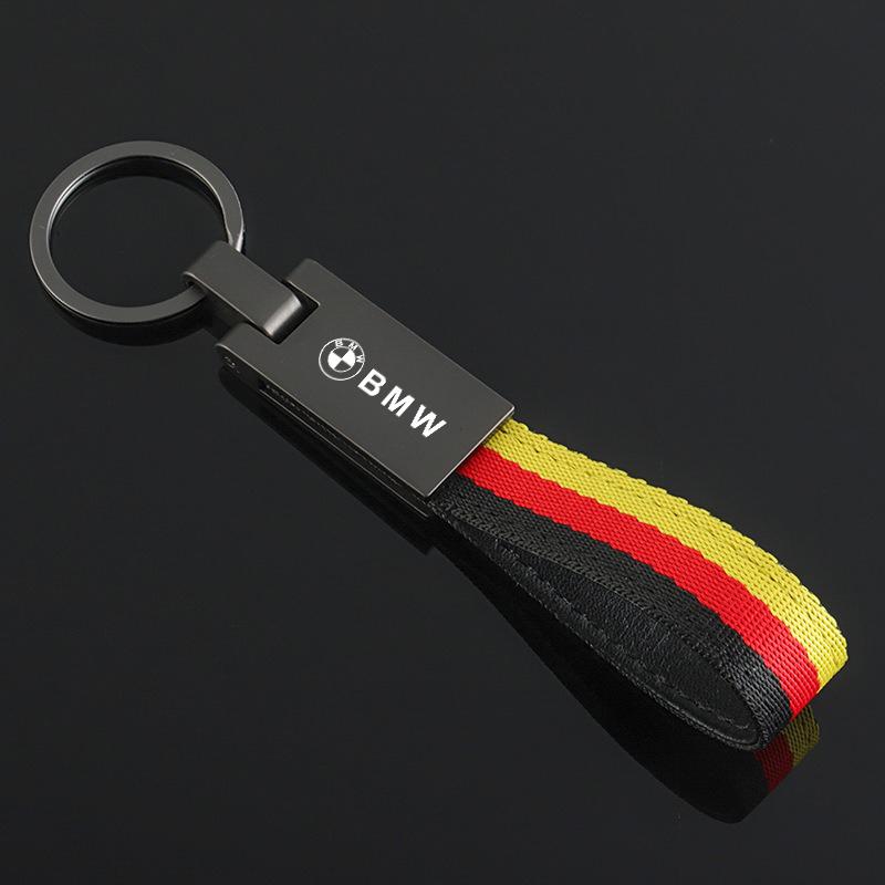 OMPC8 Zinc Alloy Keyring Nylon Tricolor Woven Belt Car Keychain For BMW 50th Anniversary 1 3 5 7 series E83 F16 E70 BMW M M3 M5 X1 X2