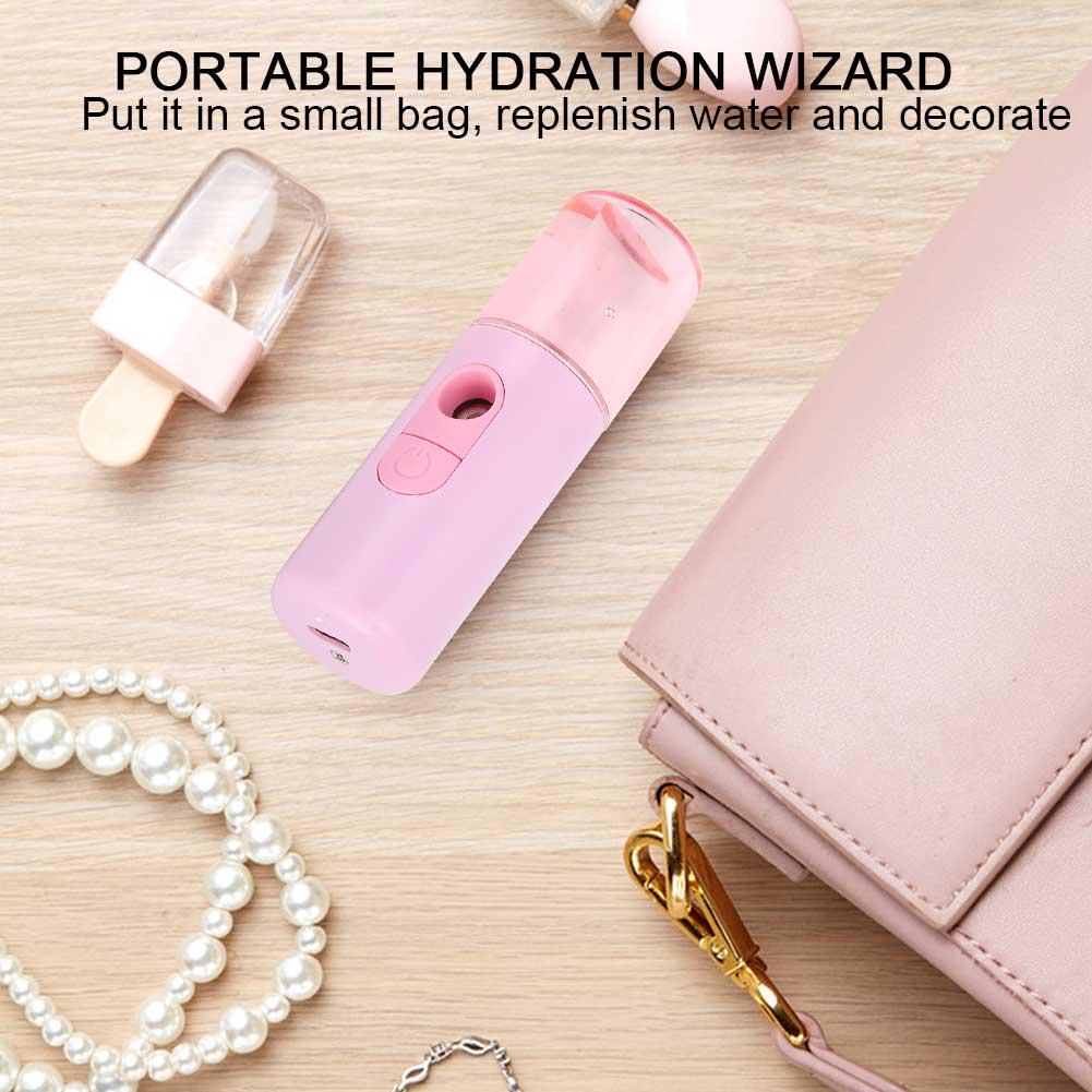 Mist Sprayer Hydrating Portable USB Face Steaming Skin‑Care Humidifier(Pink )