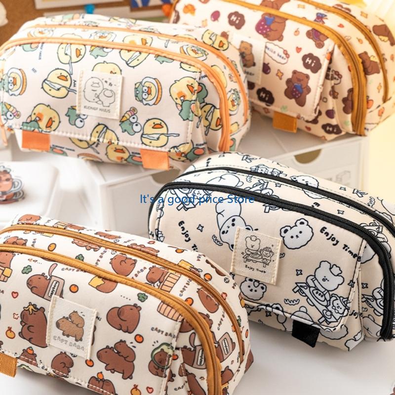Lovely Capybara Pen Bag School Pencil Organizers Large Capacity Pencil Case For Erasers Markers Scissors Storage