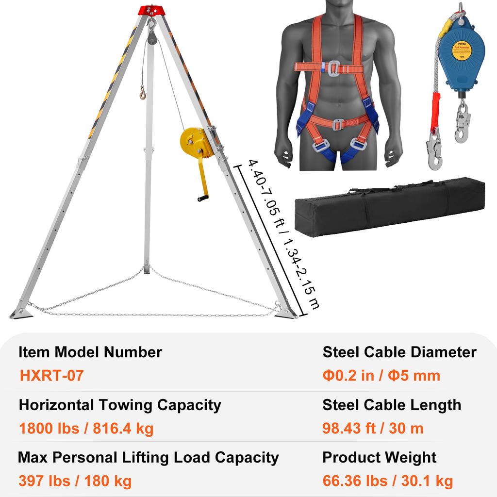 SucceBuy Confined Space Tripod Kit 1800 Lbs Winch Confined Space Rescue Tripod Fall Protection For Traditional Confined Spaces