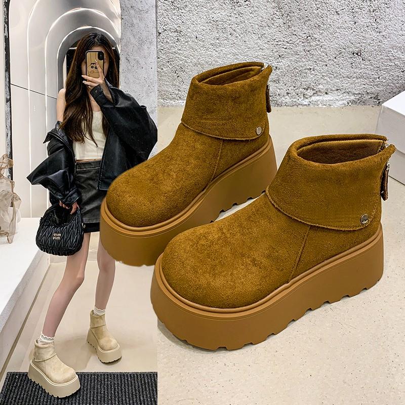 Winter Platform Heels Women Ankle Boots Keep Warm Height Increase  Short Booties Shoes Zapatos Mujer