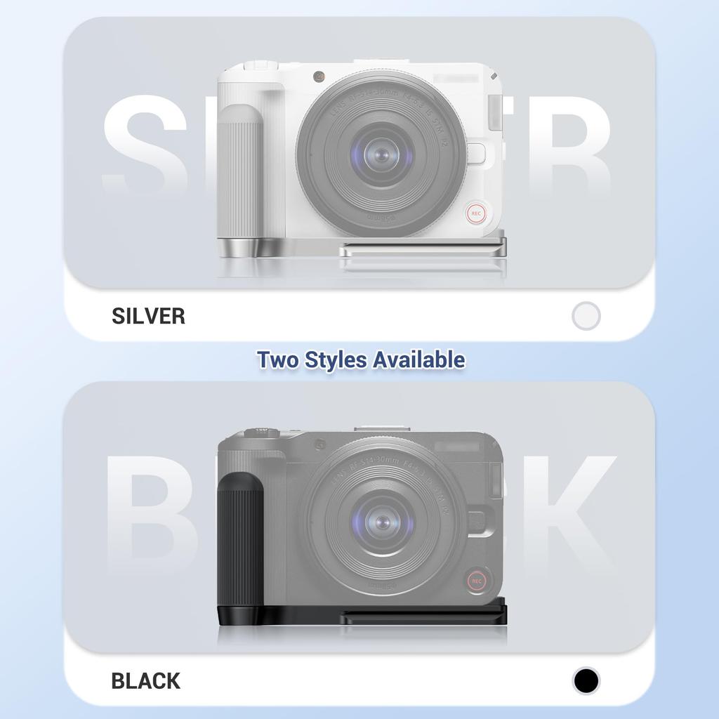 JJC Metal Hand Grip for Canon EOS R50V Easy Battery Screw On the and Compatible with Microphones and LED Fill Silver L-Shaped Camera, Replacement,