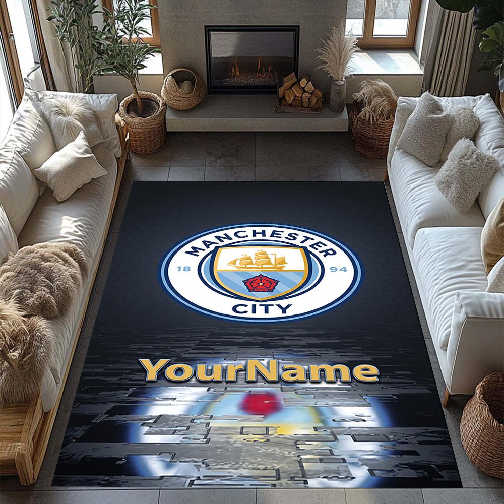 Manchester City Customize Text Area Rug Suitable for Game Room Study room Outdoor Foyer Anti-slip Rug Office home decor Gift for Festivals