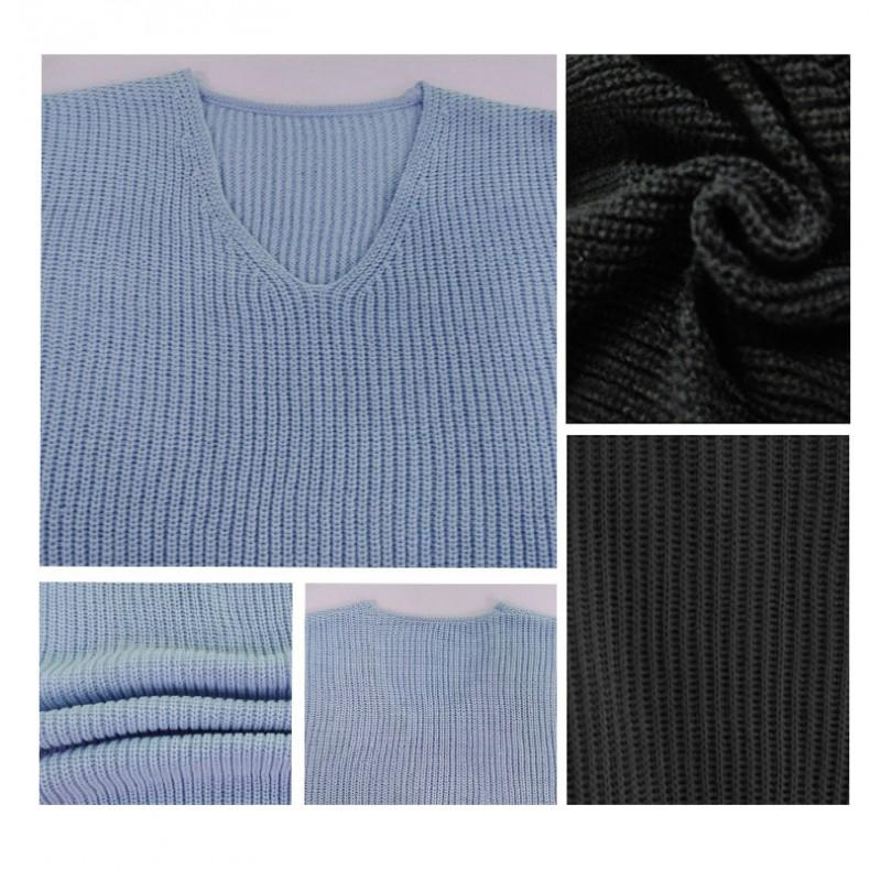 Womens V-Neck Lantern Sleeve Knit Sweater Pure Color Batwing Fit 2025 Lightweight Casual Top