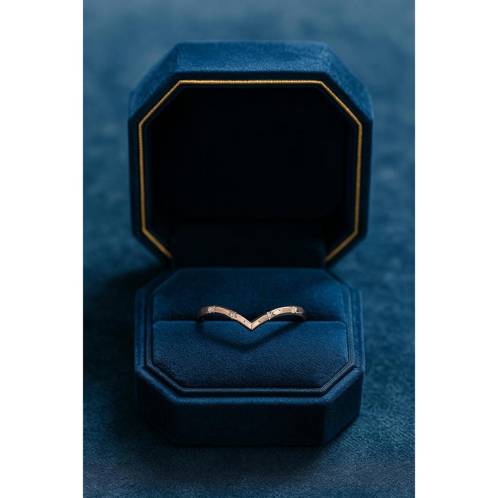 Chevron V Shape Ring with Tiny CZ Stones, Minimalist Stacking Band, Dainty Rose Gold Plated Silver Jewelry for Women