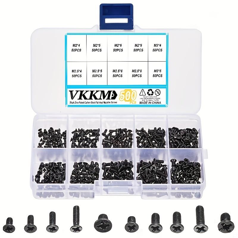 500 Pieces of Flat Head Cross Screws for Laptop, Including M2, M2.5, M3, DIY Black Bolts Screw Kit