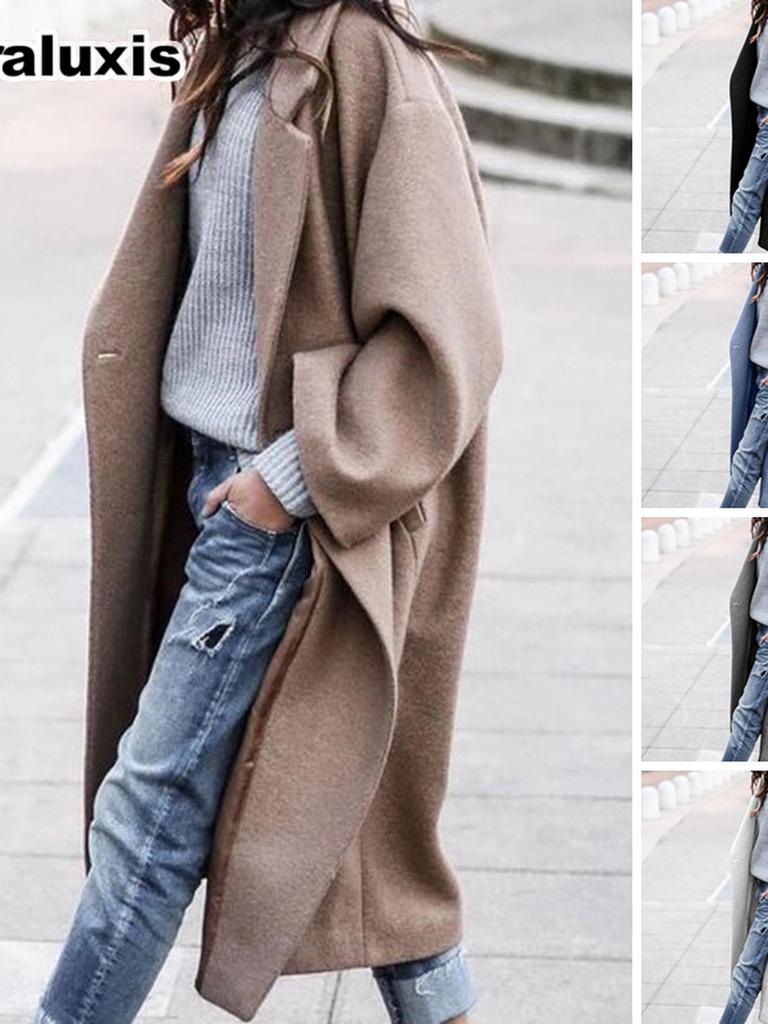 New Autumn/Winter Women's Casual Long Length Solid Color Warm Wool Coat