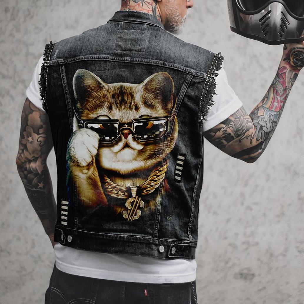 

2577 * Жилет повседневный потертый мужской топ без рукавов с принтом больших размеров L чёрный