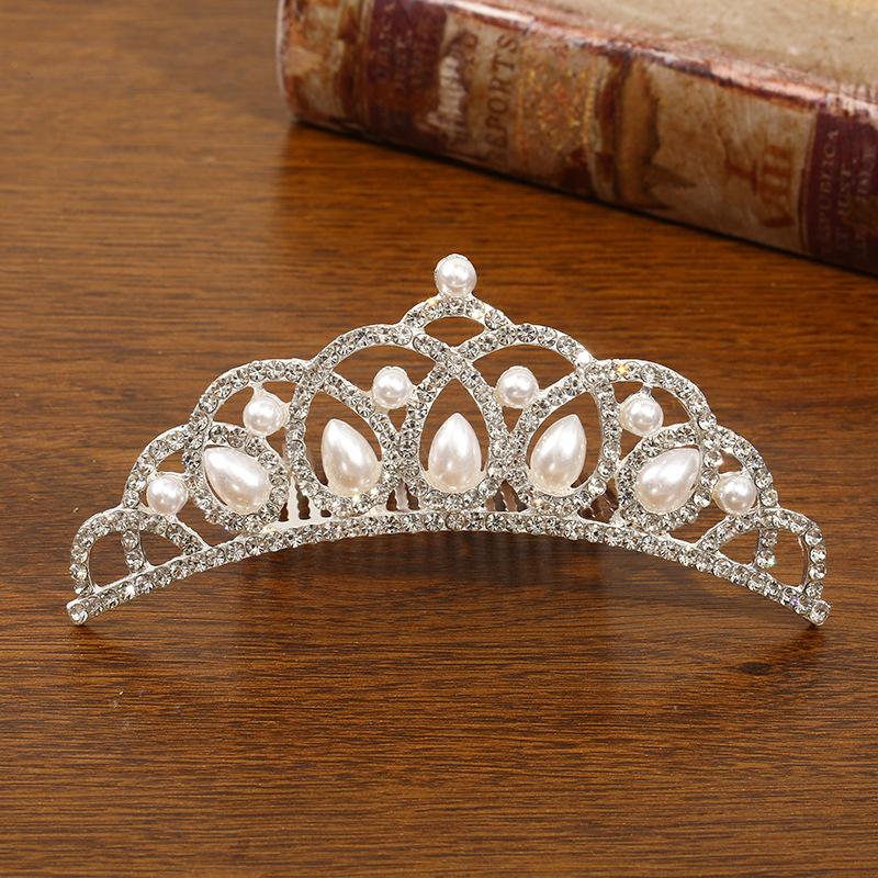 New Children's Crown Rhinestone Hair Accessories Princess Crown Girl's Birthday Alloy Comb Girl's Crown Tiara