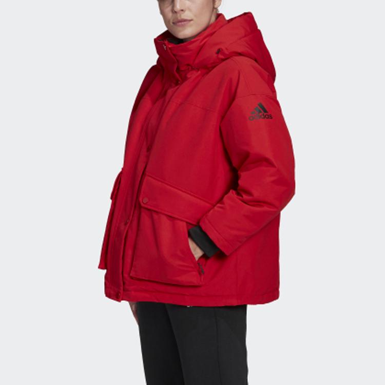 Adidas Outdoor Sports Hooded Down Jacket Winter Women Jacket Light-Crimson GF0011