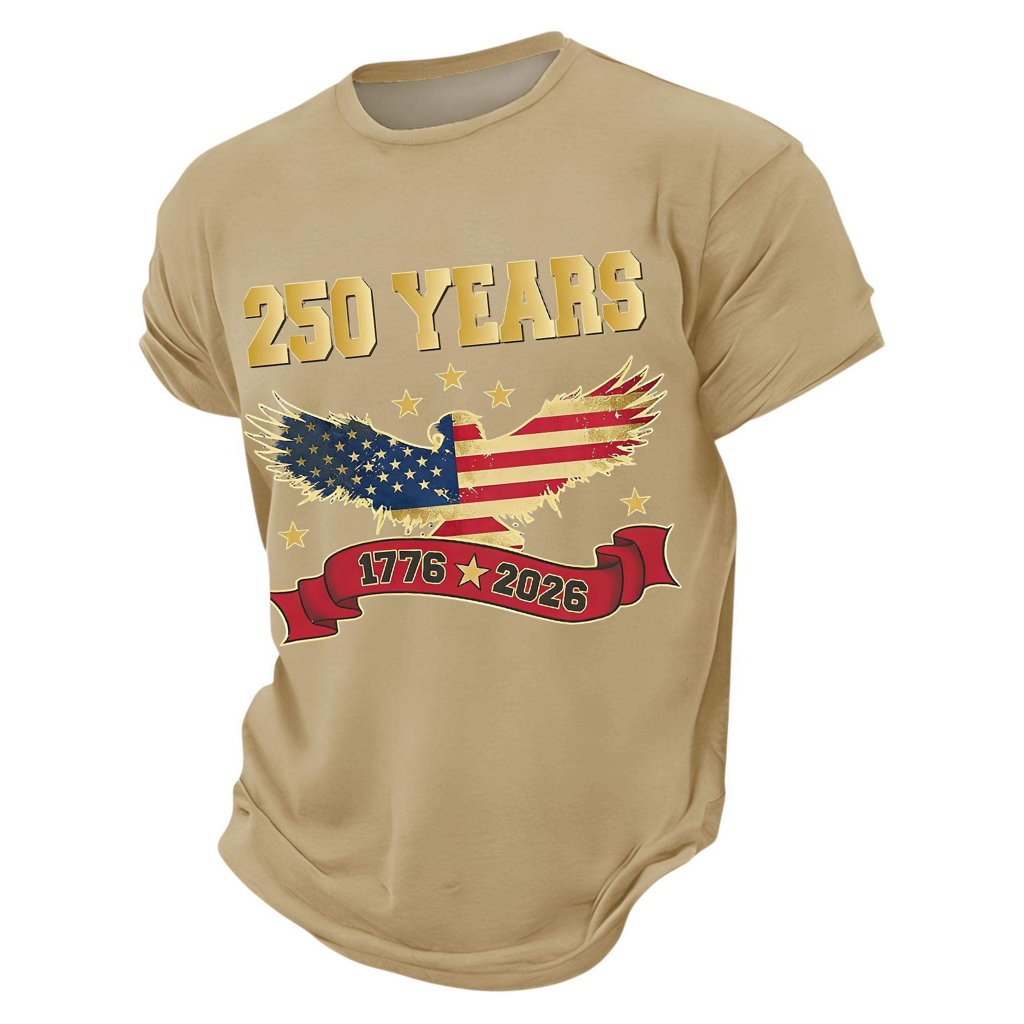 

Short Sleeve Crew Neck T Shirt with 250 Years Eagle and Flag Print 1776 2026 Anniversary Graphic Tee Top for Men XL