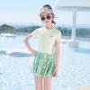 HuiLi 2025 Girls' Long-Sleeve Two-Piece Swimsuit Set for Middle School Students