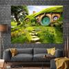 2D Flat Banner 1 Piece - Polyester Green Hillside Cabin Background Fabric