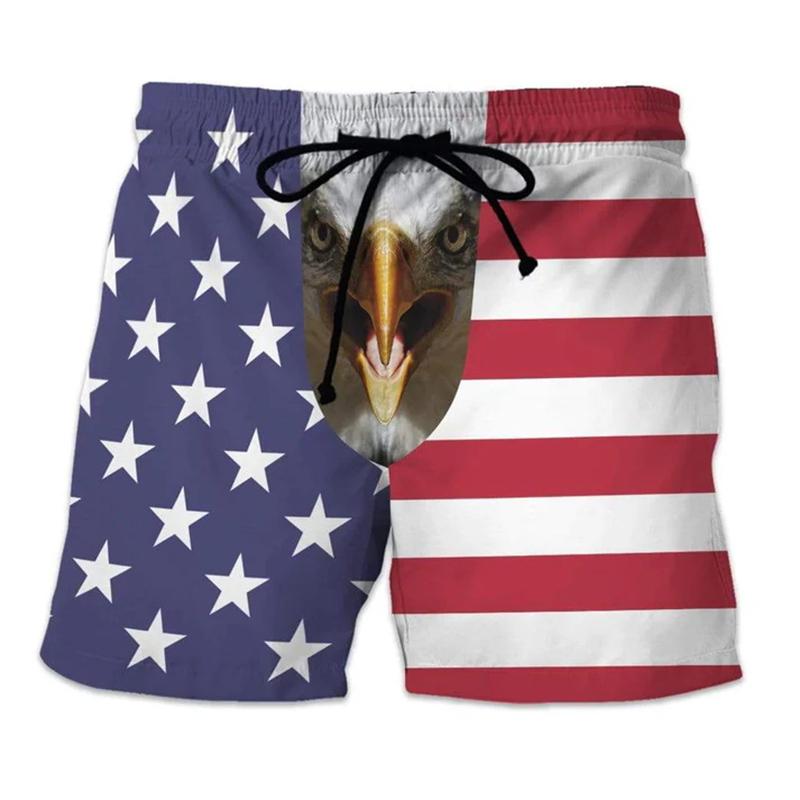 Herren Strandshorts USA Flagge 3D Druck Lustige Tiere Grafik Surfing Boardshorts Lässige Sommerferien Sportshorts Badeshorts Jungen