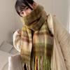 Plush Plaid Wool Scarf Colour Matching Long Shawl Elegant Winter Cashmere Scarves  Girl