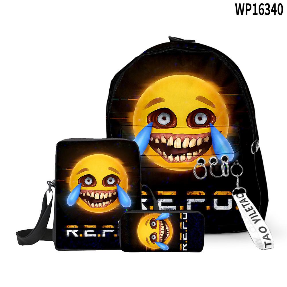 Classique Populaire Drôle R.E.P.O repo Impression 3D Set de 3 pièces Sacs d'école pour élèves Sac à dos pour ordinateur portable Sac à dos Sac à bandoulière incliné Trousse