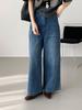Women's Retro Washed Wide-Leg Denim Pants - Korean Style Straight-Leg Long Pants