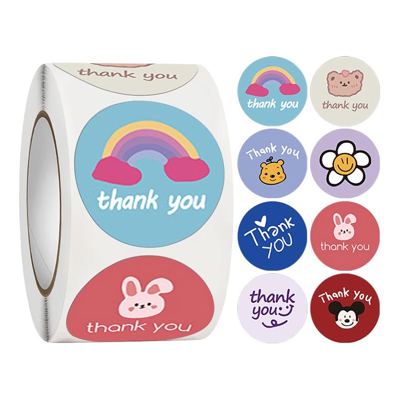 500-Roll 3.8cm Floral Thank You Stickers: Round Adhesive Labels for Gift Wrapping & Sealing