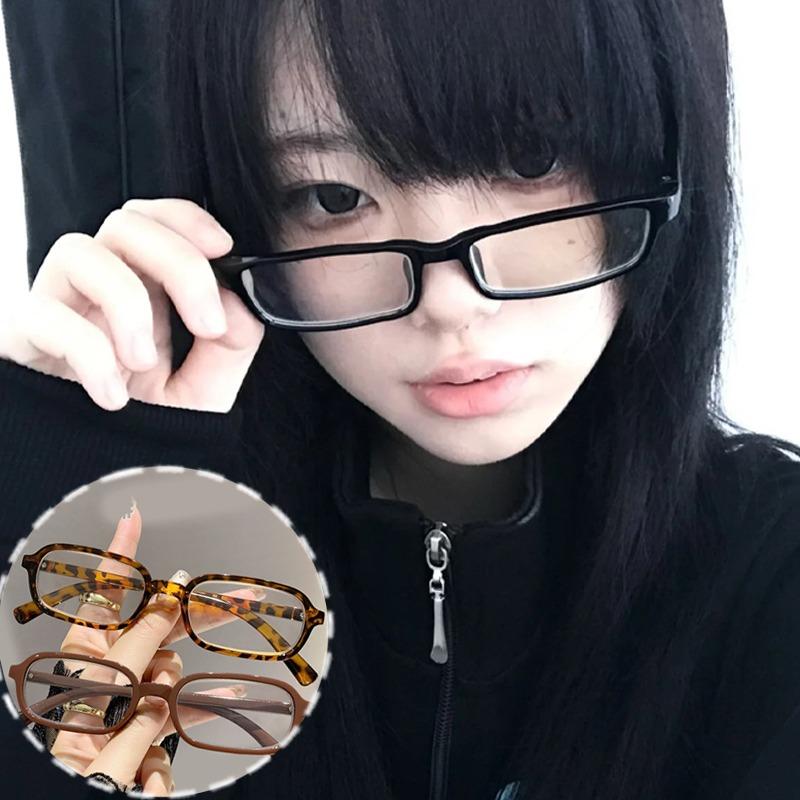 Y2K Printed Square Frame Glasses Women Men Retro Anti Blue Light Trends Eye Protection Eyewear Transparent Leopard Print Glasses