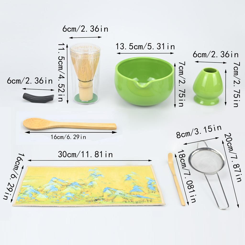 8PCS/Set Matcha Set, Including Bowl, Cloth, Spoon, Tea Whisk Stand, Strainer, Tea Whisk, Perfect Gift For Ceremony,