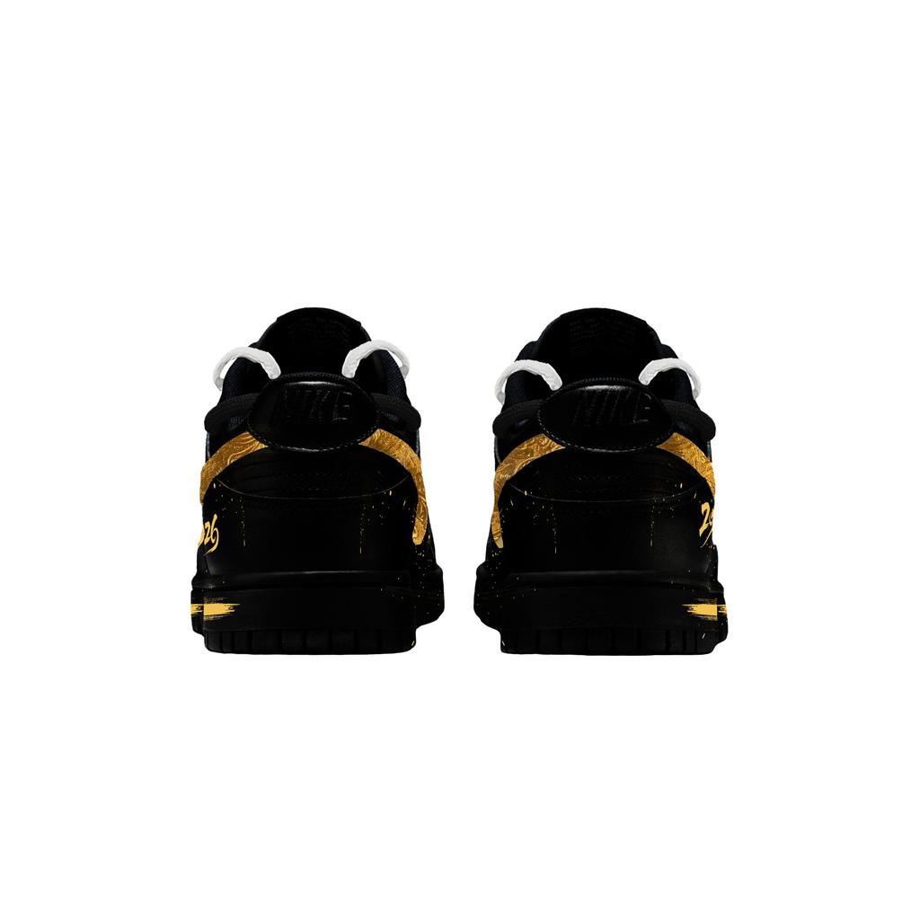 Nike Dunk Noir Or Motif Brillant Cuir Antidérapant Résistant à l'Abrasion Basse Top Chaussures de Skateboard Unisexe IO7606-010(team1490-)