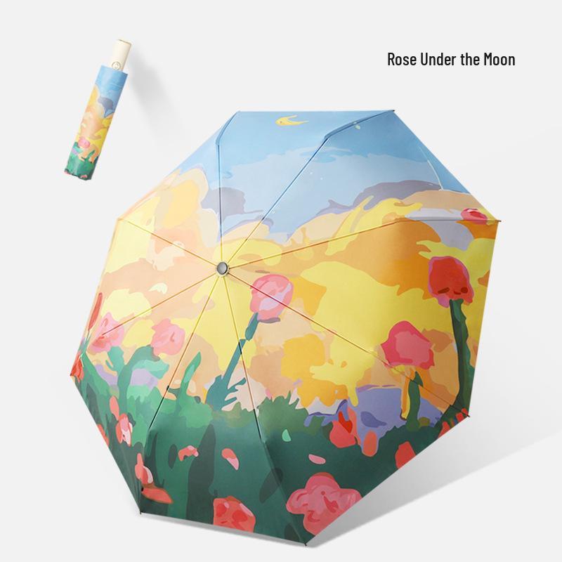 Ultra-Cool Black Double-Layer Sun Protection Umbrella for Women - Foldable & Reversible for Sun and Rain