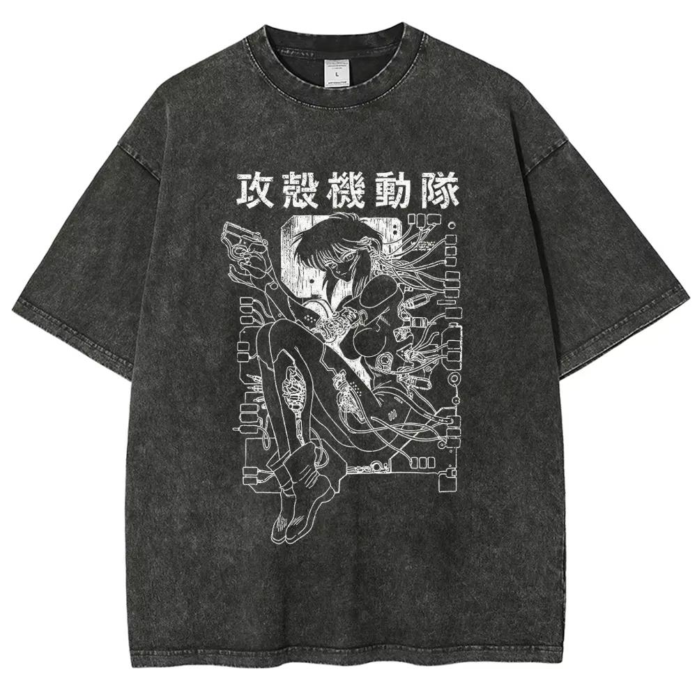 Ghost In The Shell Motoko Kusanagi T Shirt Men Women Cotton Graphic Printed Short Sleeve Round Neck Washed Punk Streetwear Tee