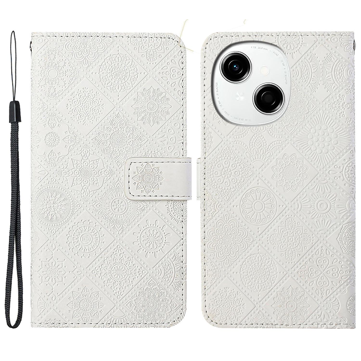 

For TECNO Spark Go 2025/Spark Go 1/Pop 9 4G Case Leather Case Ethnic Style Wallet Phone Cover with Strap A