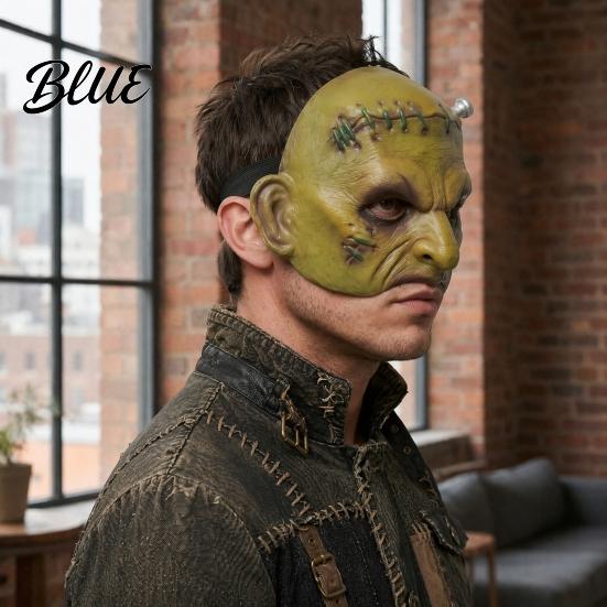 Detailed Distressed Leather Look Halloween Cosplay Masque for Adults Men Women Realistic Creepy Comfortable Long Wear Horror Green Half Face
