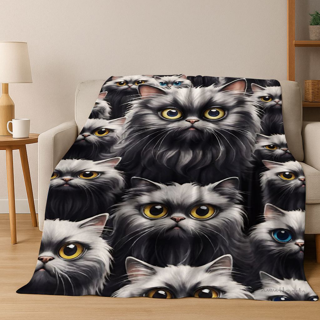 2026 Nová Roztomilá Kočka Koťátko Mňau Kreslená Flísová Přikrývka, Útulná Měkká Plédová Přikrývka pro Domov Ložnici Postel Pohovku Piknikový Potah Dětský Dárek