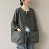 Taglie Forti Donne Primavera Autunno Giacca Vintage con Zip Tinta Unita Girocollo Cappotto con Grandi Tasche Camicia a Maniche Lunghe Larga Top Corti Casual