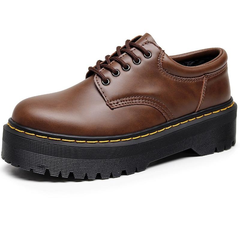 Thick-soled 5-hole punk thick leather shoes Crazy Horse leather British round head casual student muffin bottom short boots men