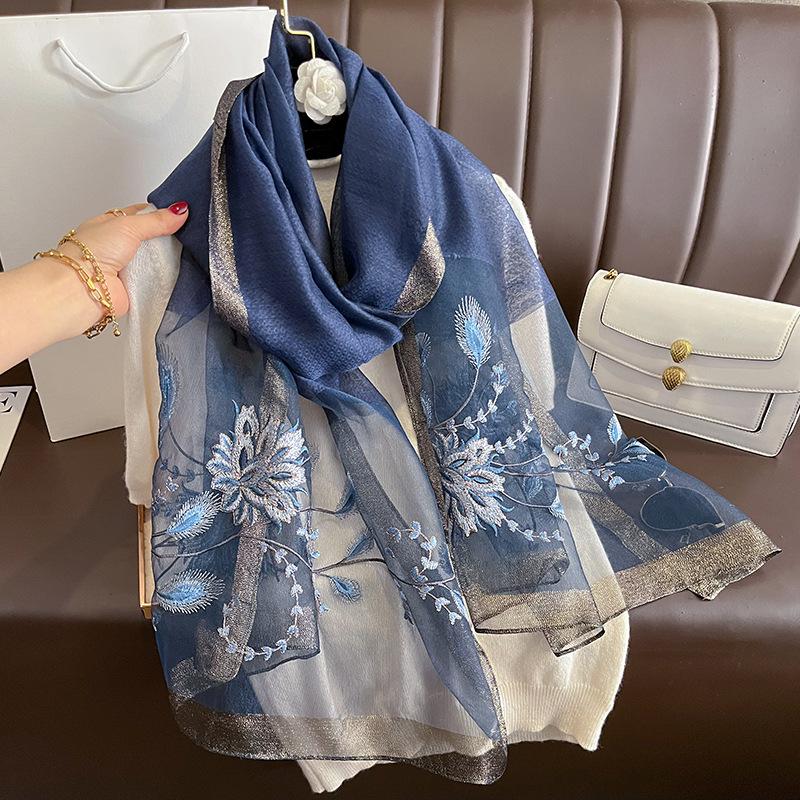 Long Embroidery Floral silk wool scarf Shawls Wraps Women Bufandas Foulard Headkerchief Hijab Pashmina Scarves Bandana Poncho