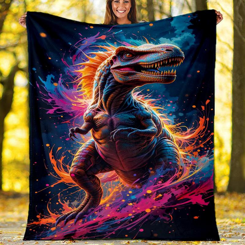 

Fire Tyrannosaurus Dinosaur Graphic Fleece Printed Flannel Blanket, Warm Soft Throw Sofa Bed Blanket 80cm x 120cm