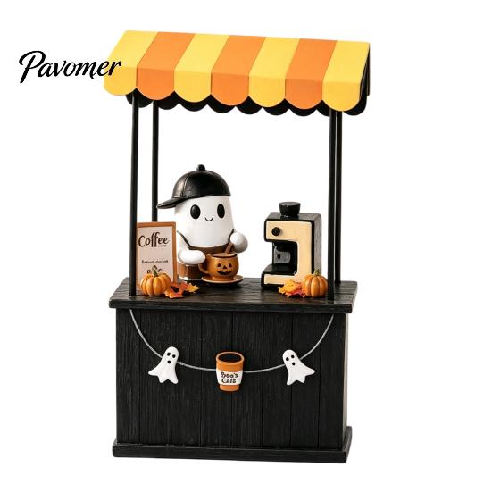 Halloween Partyraum Dekoration Geist Kaffee Bar Figur, Gruselige Statue für Dekorative Herbst Tischmitte Regal Schreibtisch Tischplatte, Harz A yellow