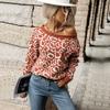Vintage Fashion Elegant Casual Fall Women's Long Sleeve Leopard Print Sweater Slouchy Style