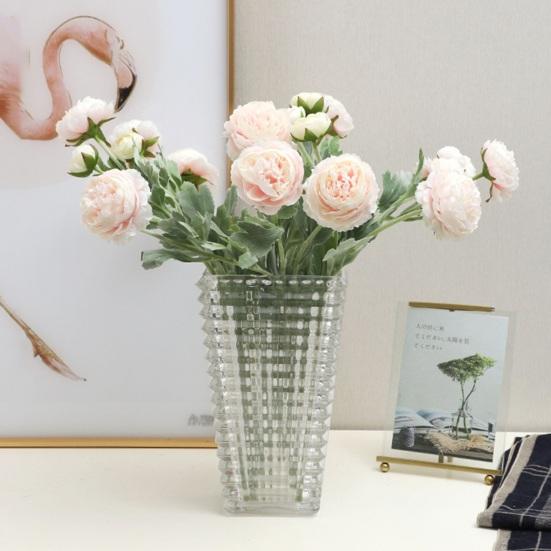 Artificial Ranunculus Flower Fake Silk Persian Buttercup Flower 3 Heads Vintage Faux Ranunculus Arrangement for Home Wedding Table Centerpieces