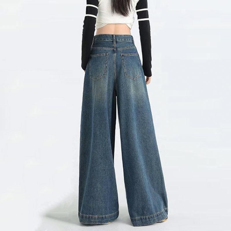 Women's Wide-Leg High-Waisted Floor-Length Jeans - Summer Versatile Korean Style 
