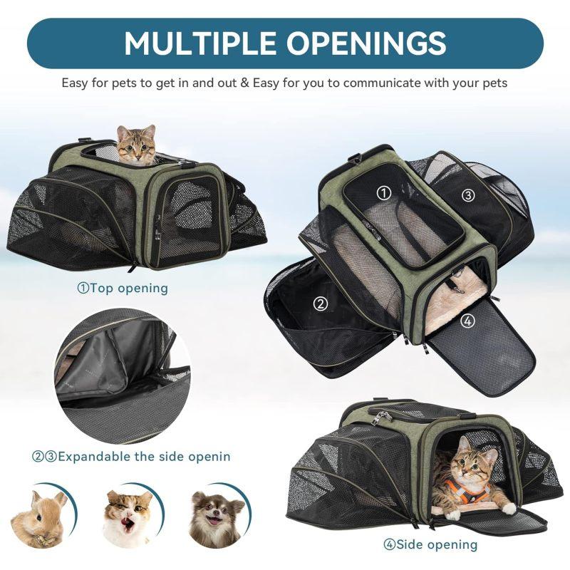 Expandable Cat Carrier Dog Carrier, Soft-Sided Portable Pet Travel Carrier, Removable Soft Plush mat and Pockets, Locking Safety Zippers