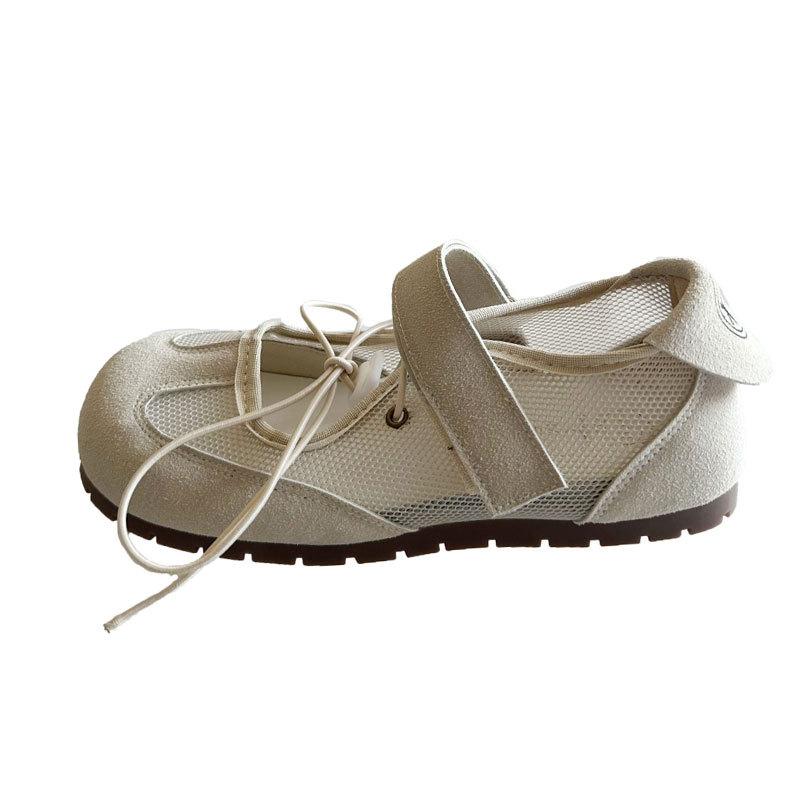 Sweet and Salty Korean Women's Round Head Bow Single Shoes Women's Ballet Mesh Breathable Shallow Mouth Mary Jane Sneakers