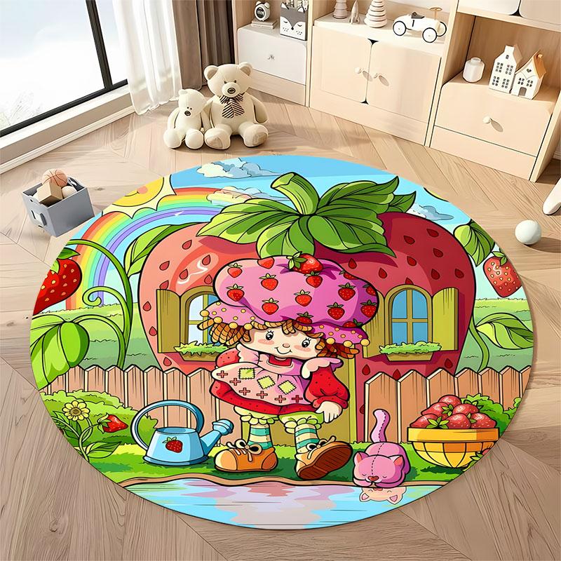 Free shipping! Whimsical Strawberry Garden Rug for Kids' Playroom round carpet for home sofa bedroom, gift
