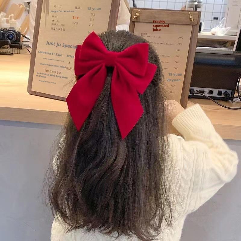 Girls Black Red Big Velvet Bow Hair Clip For Women Vintage Wedding Long Ribbon Korean Hair Pin Barrette  Hair Accessories