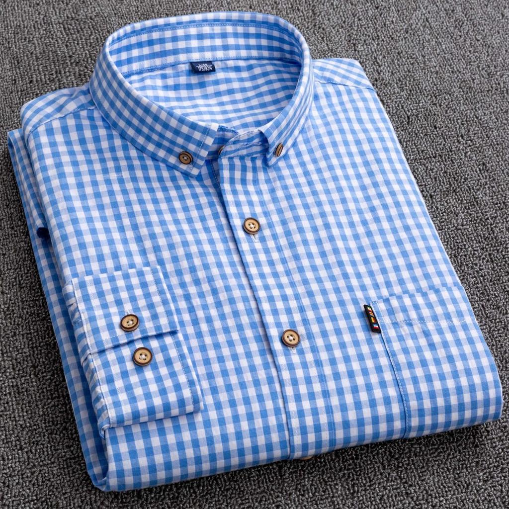 Small Plaid Shirt Men Thin Long Sleeved Spring Autumn Casual Wear Young Middle Aged People