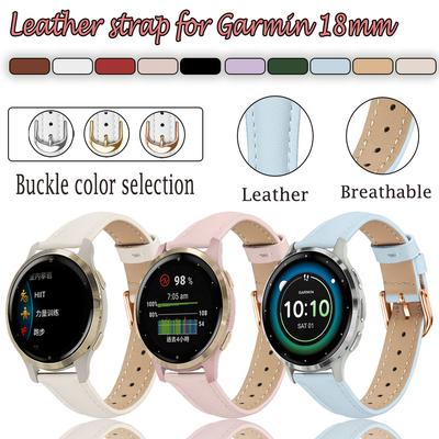 18mm Band For Garmin Venu 2S 3S/Forerunner 255S 265 Leather Classic Buckle Men Women Replacement Wristband for Garmin 18mm Strap