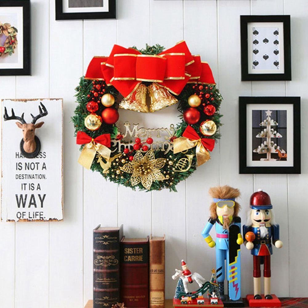 Elegant 30CM With Bow Artificial Pine Door Hanging Rattan Ornament Christmas Wreath Pendant Garland