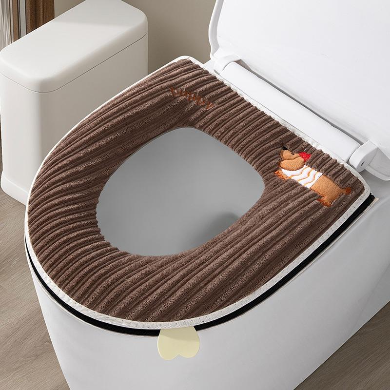 1pcs Washable Plush Toilet Seat Cover with Carry Handle, Universal Zipper Toilet Lid Cover for Winter, Soft Fluffy Bathroom Mat